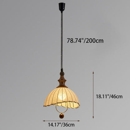 Traditional Vintage Petal Shaped Solid Wood Fabric 1-Light Pendant Light For Dining Room