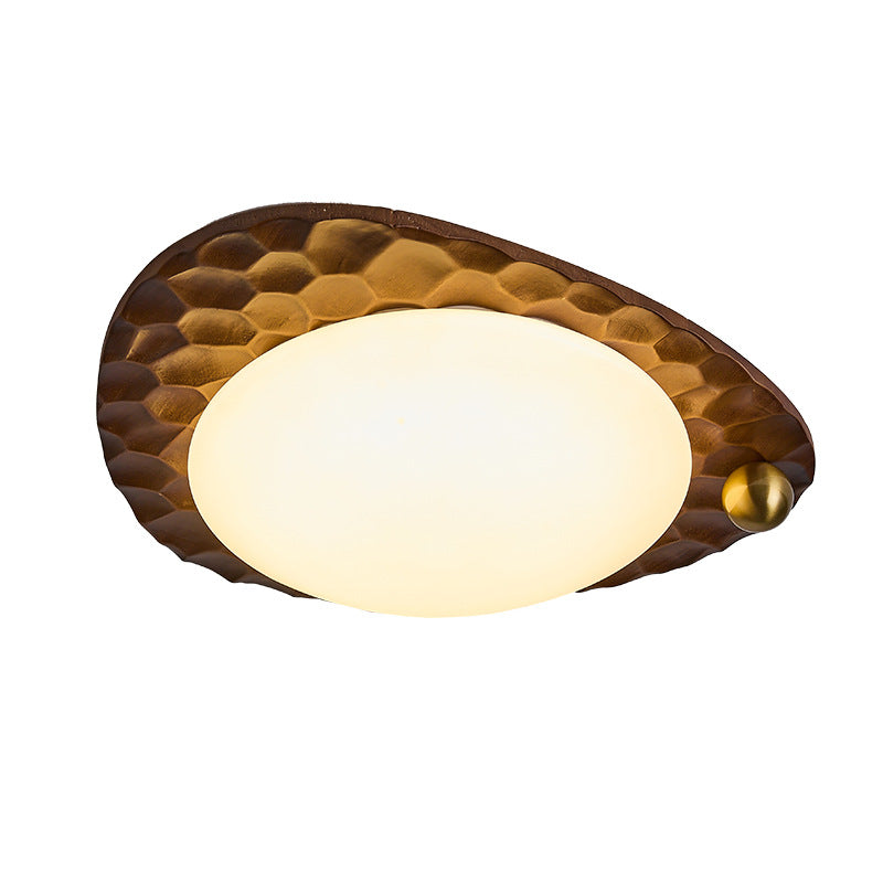 Traditional Vintage Irregular Shape Honeycomb Flower Pattern Oak Iron PVC LED Flush Mount Ceiling Light For Bedroom