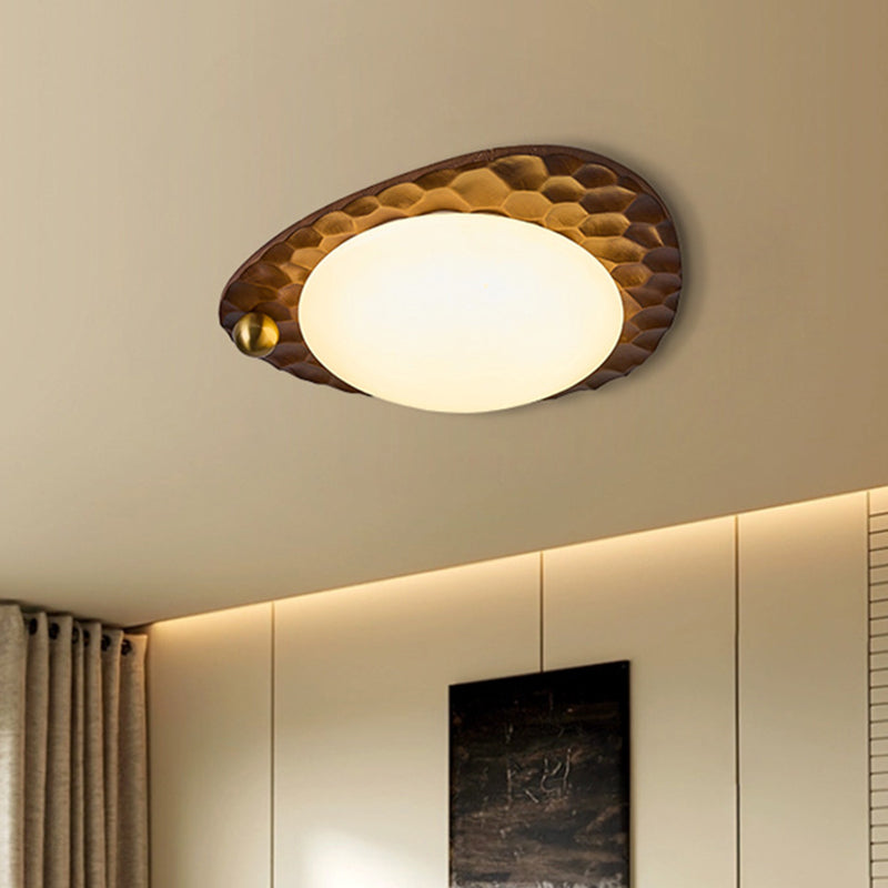 Traditional Vintage Irregular Shape Honeycomb Flower Pattern Oak Iron PVC LED Flush Mount Ceiling Light For Bedroom