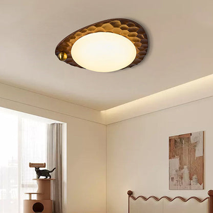 Traditional Vintage Irregular Shape Honeycomb Flower Pattern Oak Iron PVC LED Flush Mount Ceiling Light For Bedroom