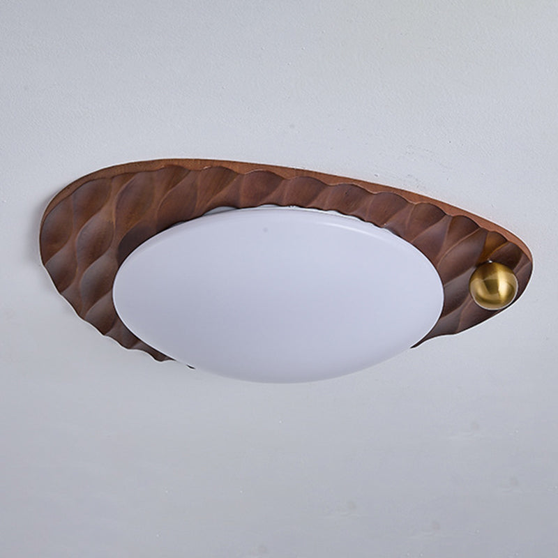 Traditional Vintage Irregular Shape Honeycomb Flower Pattern Oak Iron PVC LED Flush Mount Ceiling Light For Bedroom