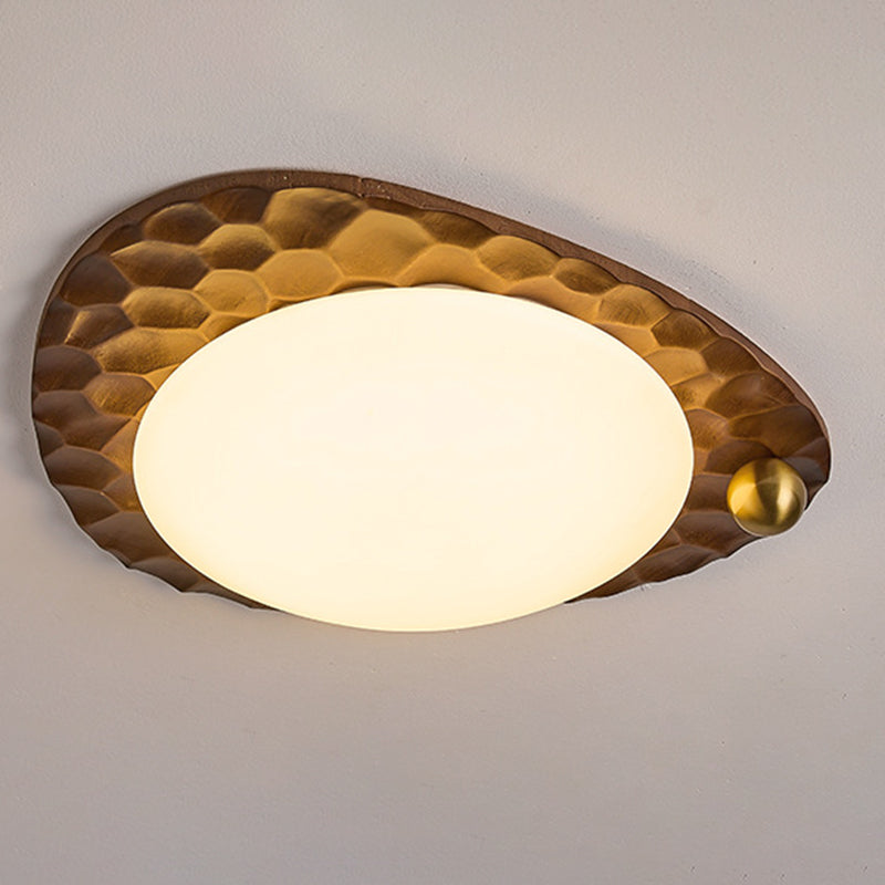 Traditional Vintage Irregular Shape Honeycomb Flower Pattern Oak Iron PVC LED Flush Mount Ceiling Light For Bedroom