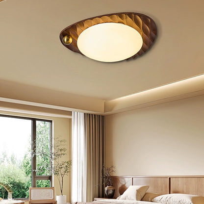 Traditional Vintage Irregular Shape Honeycomb Flower Pattern Oak Iron PVC LED Flush Mount Ceiling Light For Bedroom