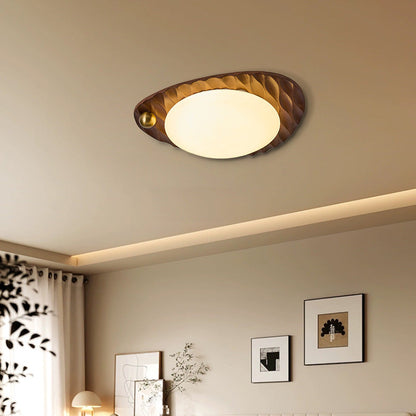 Traditional Vintage Irregular Shape Honeycomb Flower Pattern Oak Iron PVC LED Flush Mount Ceiling Light For Bedroom