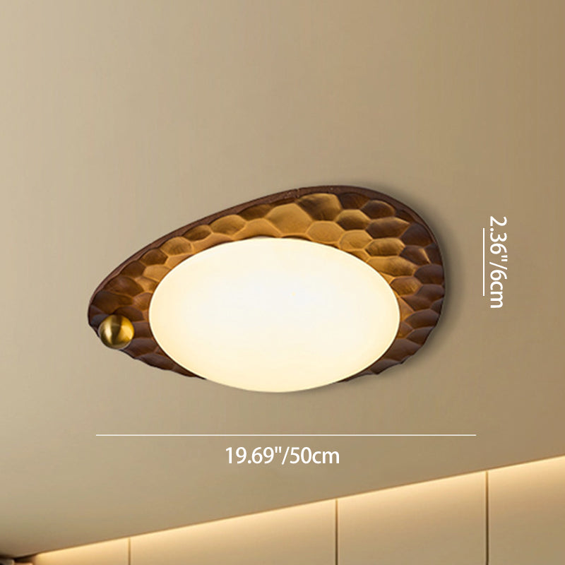 Traditional Vintage Irregular Shape Honeycomb Flower Pattern Oak Iron PVC LED Flush Mount Ceiling Light For Bedroom