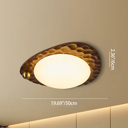 Traditional Vintage Irregular Shape Honeycomb Flower Pattern Oak Iron PVC LED Flush Mount Ceiling Light For Bedroom
