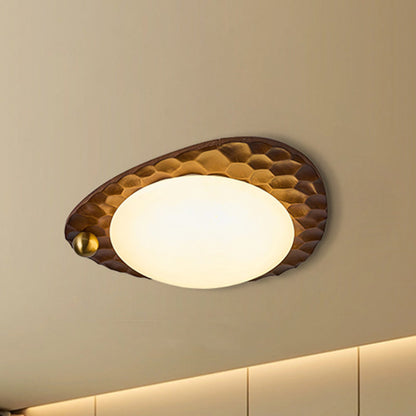 Traditional Vintage Irregular Shape Honeycomb Flower Pattern Oak Iron PVC LED Flush Mount Ceiling Light For Bedroom
