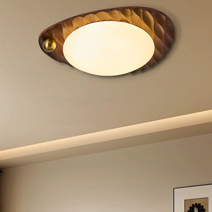 Traditional Vintage Irregular Shape Honeycomb Flower Pattern Oak Iron PVC LED Flush Mount Ceiling Light For Bedroom