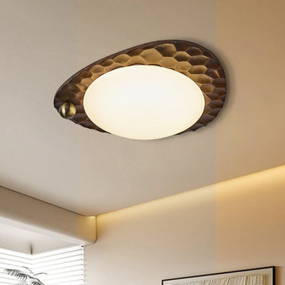 Traditional Vintage Irregular Shape Honeycomb Flower Pattern Oak Iron PVC LED Flush Mount Ceiling Light For Bedroom
