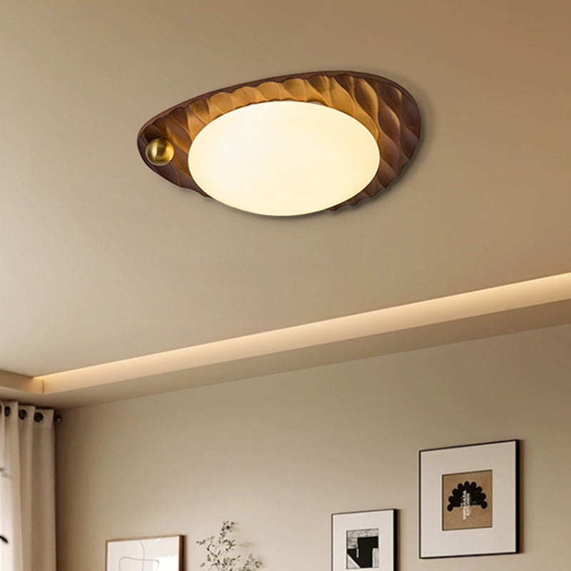 Traditional Vintage Irregular Shape Honeycomb Flower Pattern Oak Iron PVC LED Flush Mount Ceiling Light For Bedroom