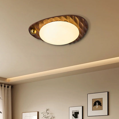 Traditional Vintage Irregular Shape Honeycomb Flower Pattern Oak Iron PVC LED Flush Mount Ceiling Light For Bedroom