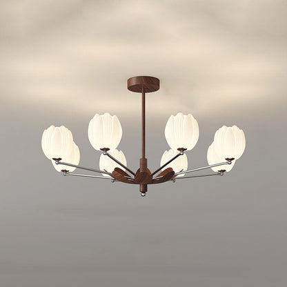 Traditional French Flower Iron Plastic LED Chandelier For Living Room