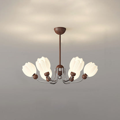Traditional French Flower Iron Plastic LED Chandelier For Living Room