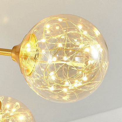 Traditional French Spherical Copper Glass LED Chandelier For Living Room