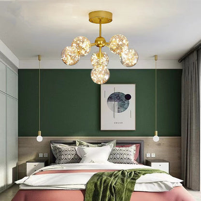Traditional French Spherical Copper Glass LED Chandelier For Living Room