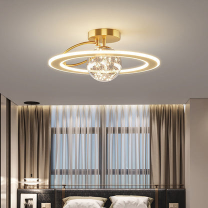 Traditional Luxury Planet Shape Glass Iron Acrylic LED Semi-Flush Mount Ceiling Light For Bedroom