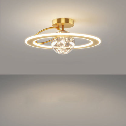 Traditional Luxury Planet Shape Glass Iron Acrylic LED Semi-Flush Mount Ceiling Light For Bedroom