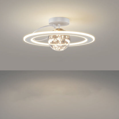 Traditional Luxury Planet Shape Glass Iron Acrylic LED Semi-Flush Mount Ceiling Light For Bedroom