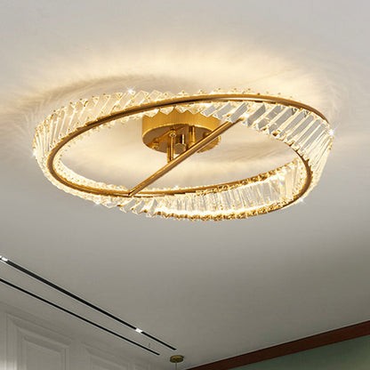Traditional Luxury Ring Metal Crystal LED Semi-Flush Mount Ceiling Light For Bedroom