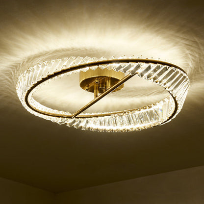 Traditional Luxury Ring Metal Crystal LED Semi-Flush Mount Ceiling Light For Bedroom