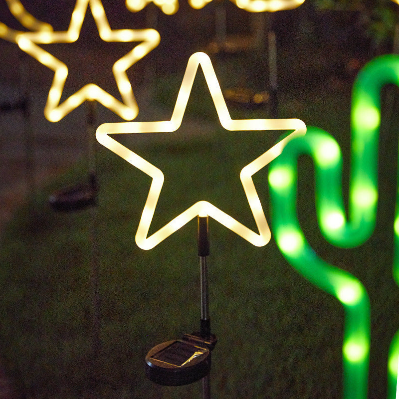 Modern Art Deco Solar Waterproof Cactus Pineapple Pentagram PVC Stainless Steel ABS LED Outdoor Lights Landscape Lighting For Garden