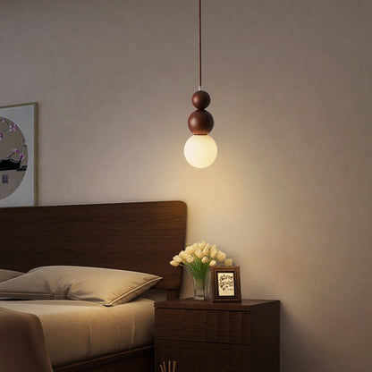 Traditional Vintage Gourd-Shaped Solid Wood Glass 1-Light Pendant Light For Bedroom