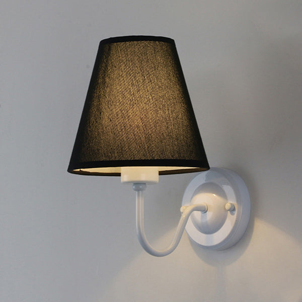 Traditional Vintage Dome Conical Iron Fabric 1-Light Wall Sconce Lamp For Bedroom