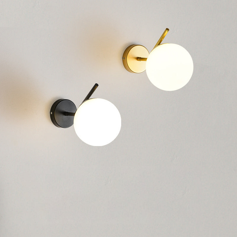 Modern Minimalist Spherical Iron Glass 1-Light Wall Sconce Lamp For Bedroom