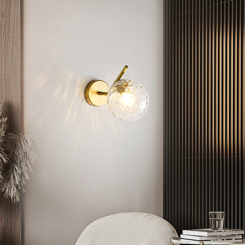 Modern Minimalist Spherical Iron Glass 1-Light Wall Sconce Lamp For Bedroom