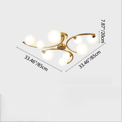 Traditional French Curved Iron Glass 4/6/9-Light Semi-Flush Mount Ceiling Light For Bedroom