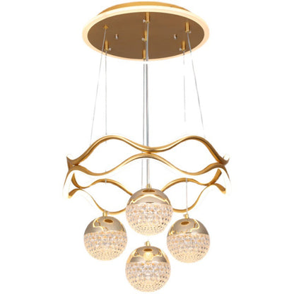 Traditional French Spherical Wavy Line Iron Silicone Aluminum Acrylic LED Chandeliers For Dining Room