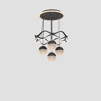Traditional French Spherical Wavy Line Iron Silicone Aluminum Acrylic LED Chandeliers For Dining Room