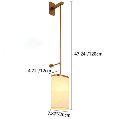 Traditional Vintage Long Pole Cylindrical Stainless Steel Acrylic Linen 1-Light Wall Sconce Lamp For Bedroom