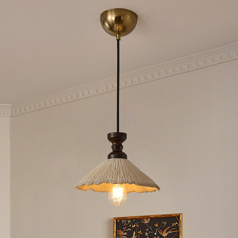 Traditional Vintage Conical Solid Wood Iron Micro Cement 1/3-Light Chandelier For Dining Room