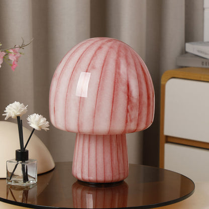 Contemporary Creative Mushroom-Shaped Cylindrical Glass 1-Light Table Lamp For Bedroom