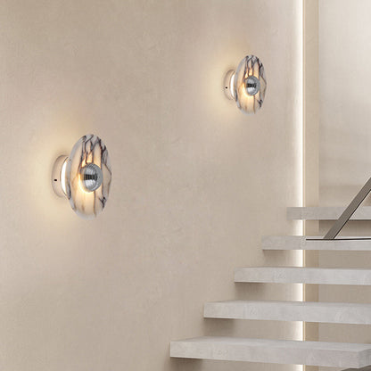 Contemporary Nordic Round Iron Marble LED Wall Sconce Lamp For Bedroom