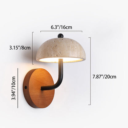 Traditional Vintage Round Mushroom Metal Walnut Travertine LED Wall Sconce Lamp For Bedroom