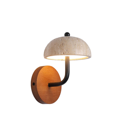 Traditional Vintage Round Mushroom Metal Walnut Travertine LED Wall Sconce Lamp For Bedroom