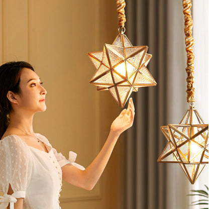 Contemporary Creative Geometric Star Copper Glass 1-Light Chandelier For Hallway