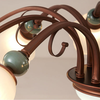 Traditional Vintage Multi-Flower Metal Glass 4/7/9/11-Light Semi-Flush Mount Ceiling Light For Living Room