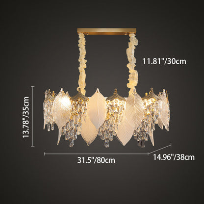 Traditional French Leaf Round Crystal Metal Glass 6/8/9/12/16-Light Chandelier Island Light For Dining Room