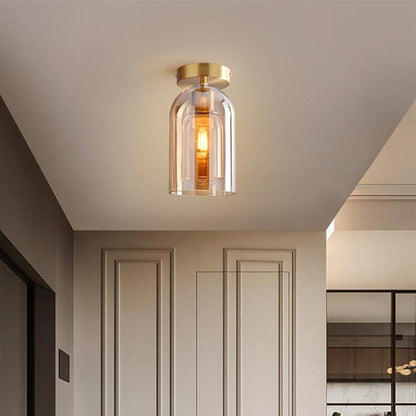 Contemporary Nordic Cylindrical Iron Glass 1-Light Semi-Flush Mount Ceiling Light For Hallway