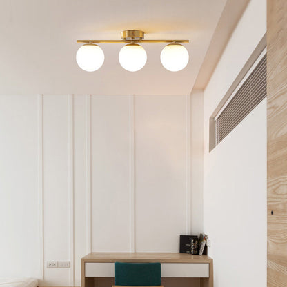 Modern Minimalist Long Ball-Shaped Iron Glass 2/3-Light Semi-Flush Mount Ceiling Light For Hallways