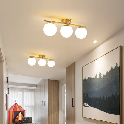 Modern Minimalist Long Ball-Shaped Iron Glass 2/3-Light Semi-Flush Mount Ceiling Light For Hallways