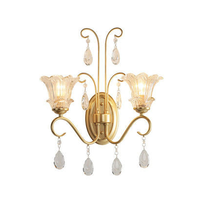 Traditional French Butterfly-Shaped Iron Crystal Glass 2-Light Wall Sconce Lamp For Bedroom