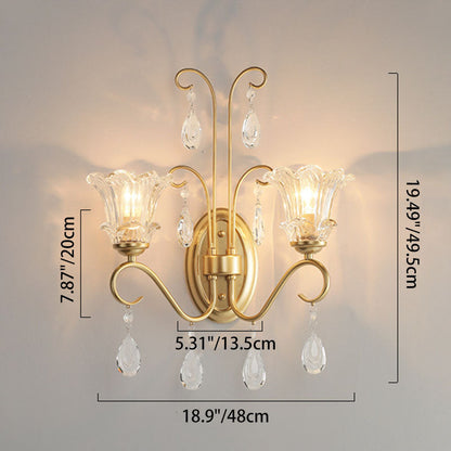 Traditional French Butterfly-Shaped Iron Crystal Glass 2-Light Wall Sconce Lamp For Bedroom