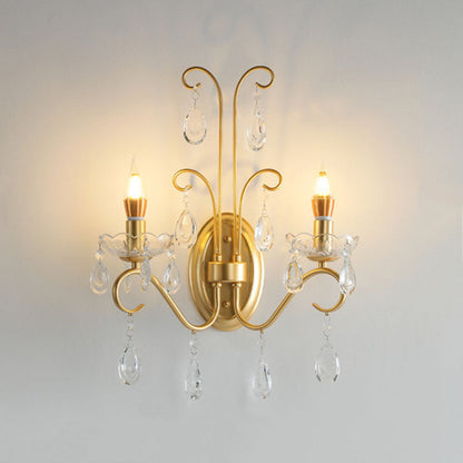 Traditional French Butterfly-Shaped Iron Crystal Glass 2-Light Wall Sconce Lamp For Bedroom