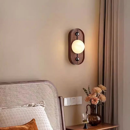 Traditional Vintage Round Striped Metal Marble LED Wall Sconce Lamp For Bedroom