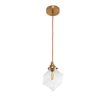 Modern Minimalist Square Metal Glass Copper 1-Light Pendant Light For Living Room