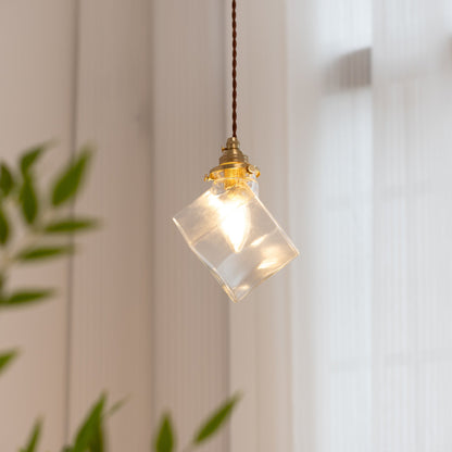Modern Minimalist Square Metal Glass Copper 1-Light Pendant Light For Living Room